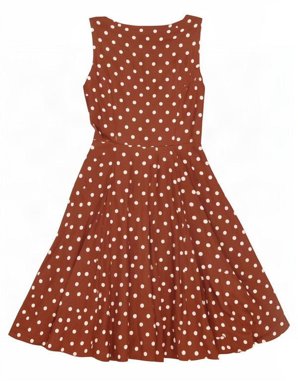 Abito scampanato senza maniche da donna Hearts & Roses UK 14 Grande pois marrone