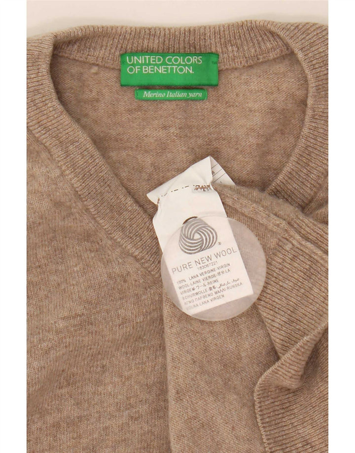 Maglione da uomo con scollo a V Benetton piccolo in lana beige