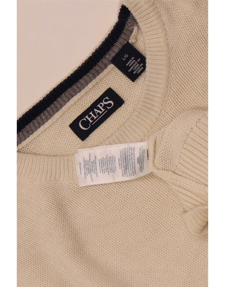 Chaps Uomo Maglione Girocollo Maglione Grande Cotone Bianco Sporco