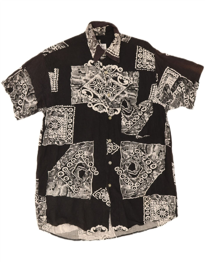 Camicia a maniche corte da uomo Rob Roy in viscosa patchwork nera media