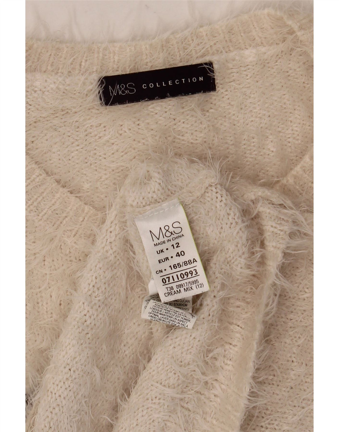 Marks & Spencer maglione corto con scollo a barca da donna UK 12 medio bianco sporco