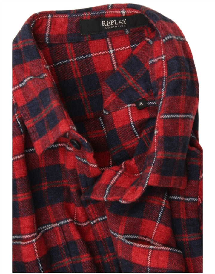 REPLAY Camicia da uomo in flanella XL in cotone a quadri rossi
