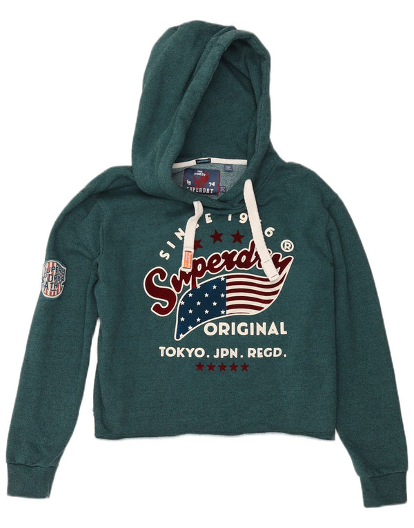 Maglione con cappuccio grafico oversize da donna SUPERDRY UK 10 piccolo verde