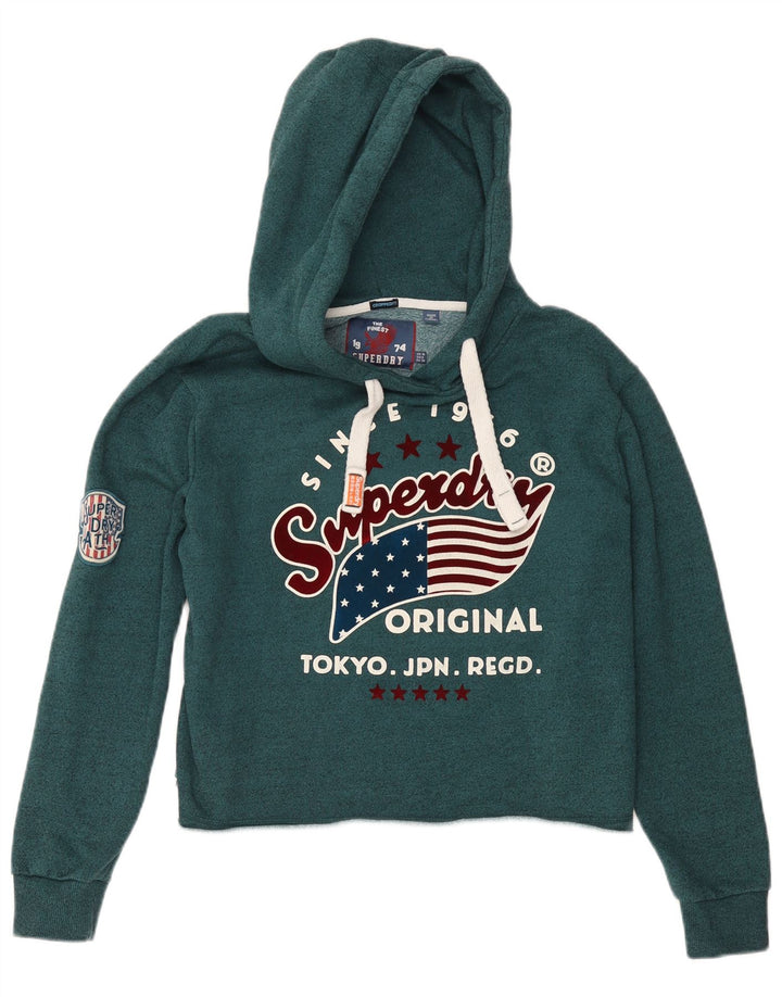 Maglione con cappuccio grafico oversize da donna SUPERDRY UK 10 piccolo verde