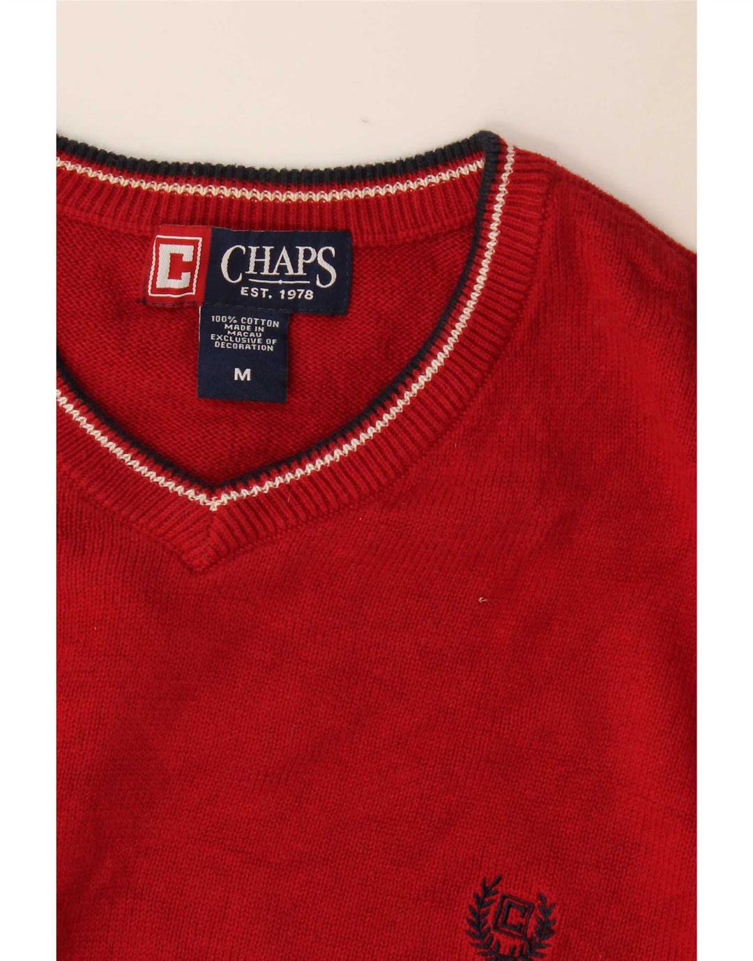 Maglione da uomo con scollo a V Chaps in cotone rosso medio