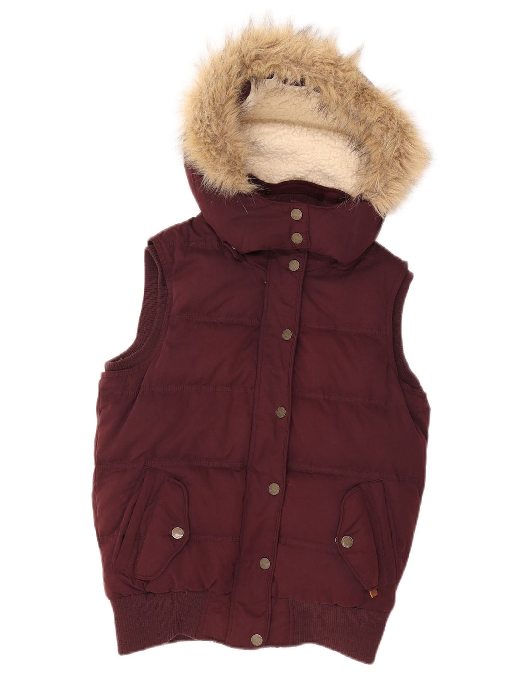 Gilet imbottito con cappuccio da donna Fat Face UK 8 piccolo poliestere bordeaux
