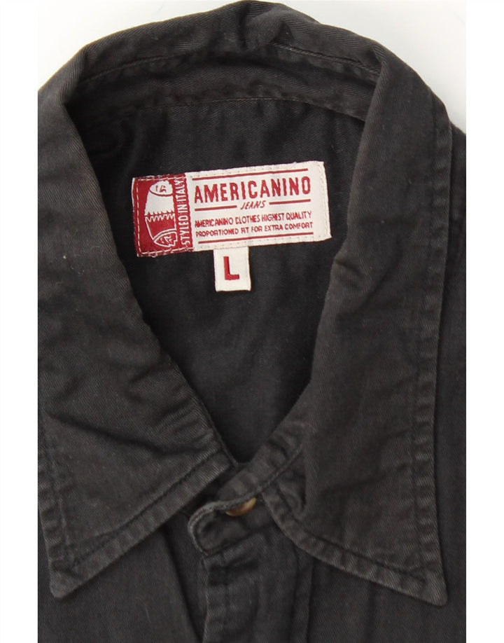 AMERICANINO Mens Short Sleeve Shirt Large Black Vintage Americanino and Second-Hand Americanino from Messina Hembry 