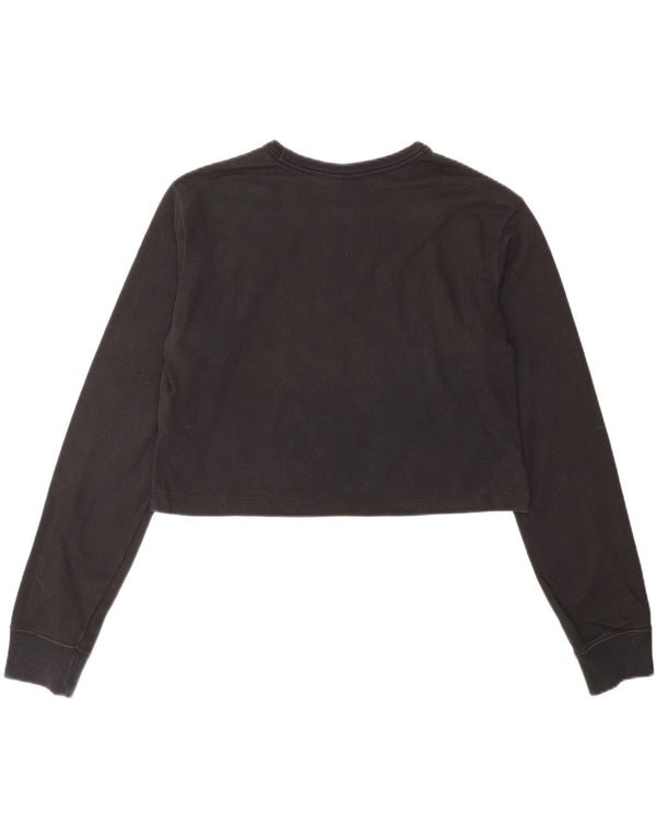 CHAMPION Top corto con grafica da donna manica lunga UK 12 cotone nero medio