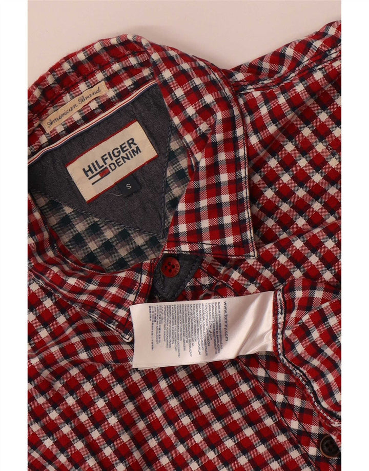 Camicia da uomo Tommy Hilfiger piccola in cotone a quadretti rossi