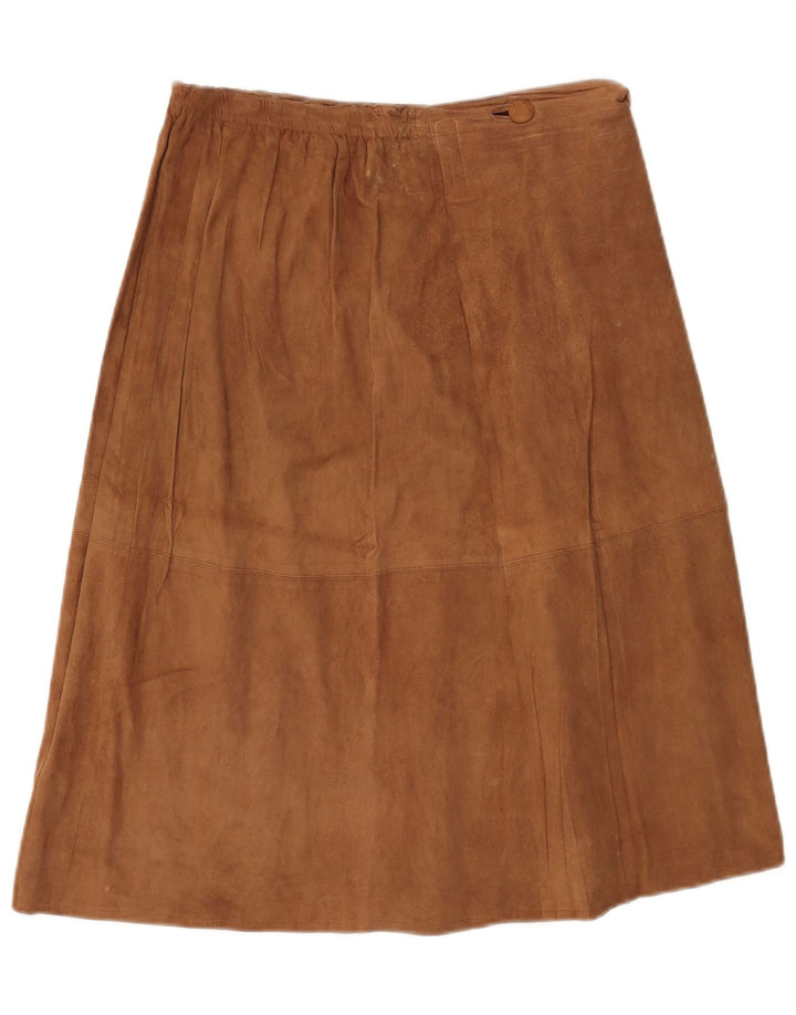 Gonna a portafoglio vintage in pelle scamosciata da donna W30 marrone medio