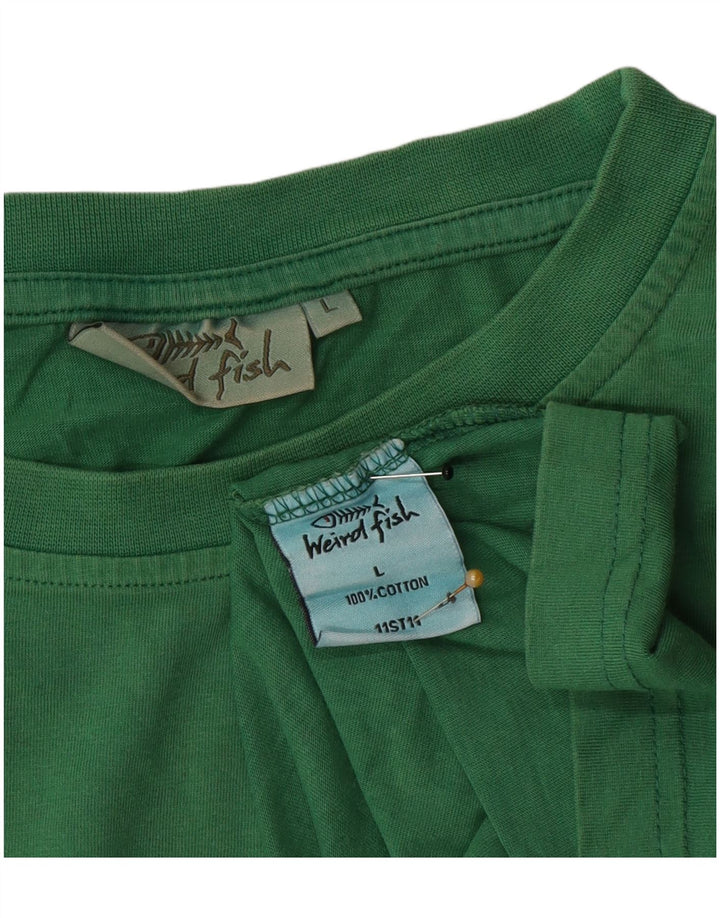 T-shirt grafica da uomo Weird Fish Top grande in cotone verde