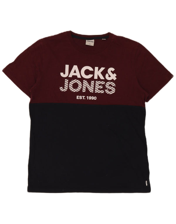 T-shirt grafica da uomo Jack & Jones Top XL in cotone color block bordeaux