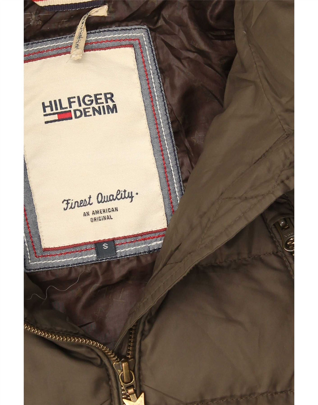 Cappotto imbottito con cappuccio da donna Tommy Hilfiger UK 10 piccolo poliestere kaki