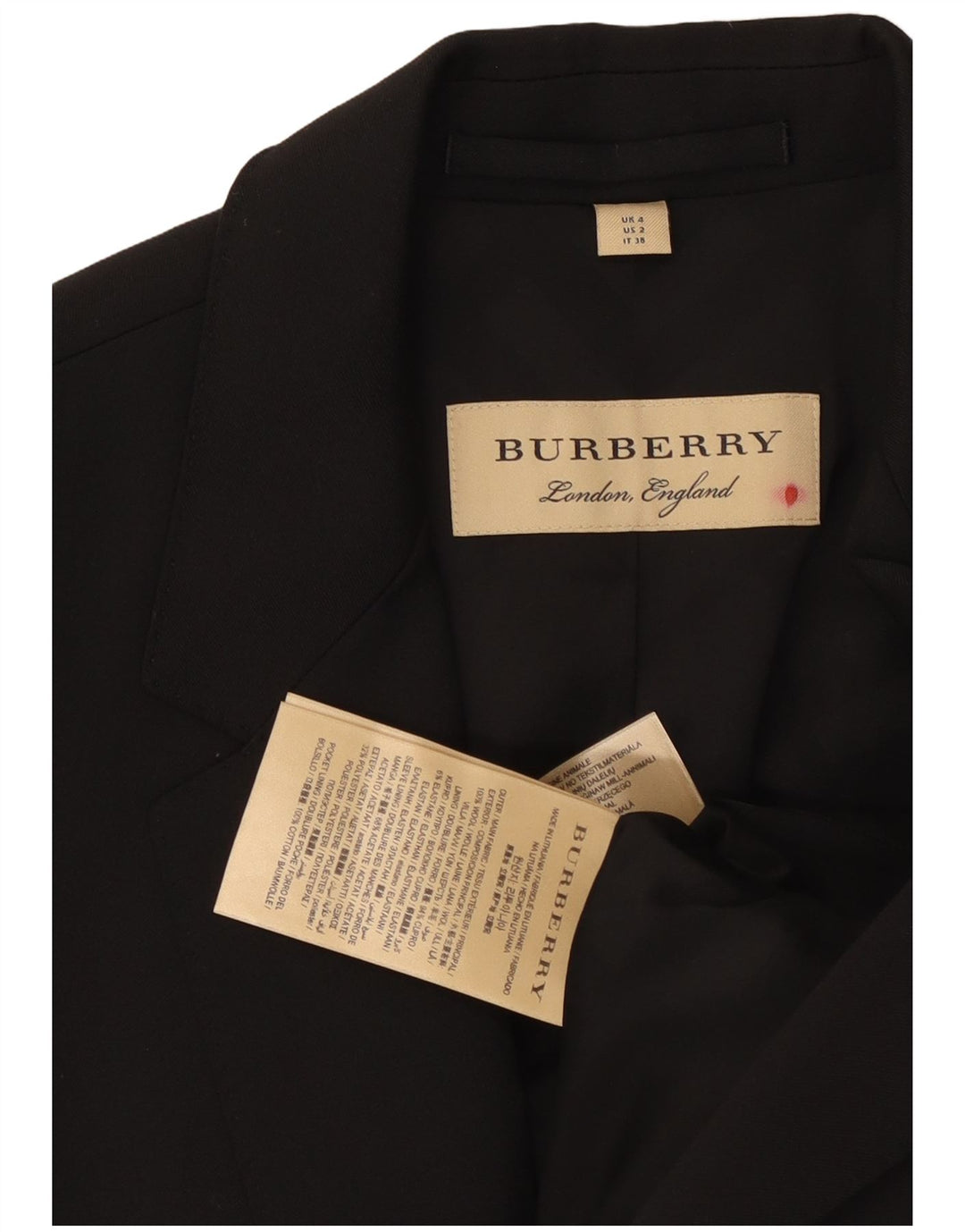 Giacca blazer da donna a 1 bottone Burberry UK 4 XS classica in lana nera