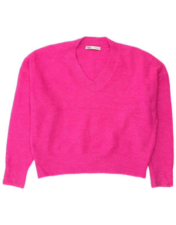Maglione oversize con scollo a V da donna Zara UK 14 Acrilico rosa medio