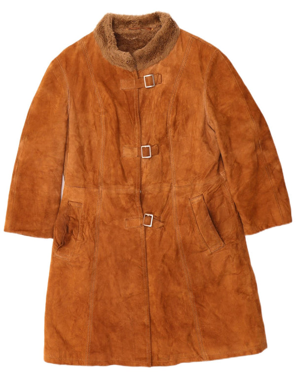 Soprabito vintage in pelle scamosciata da donna UK 10 piccolo marrone