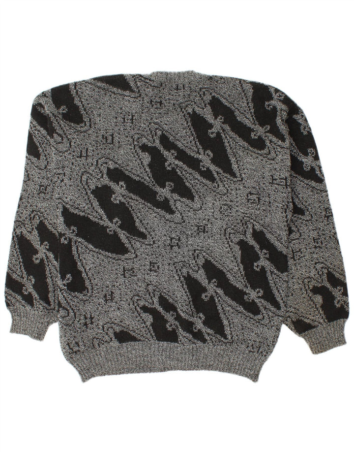 Maglione maglione girocollo da uomo vintage grande grigio geometrico