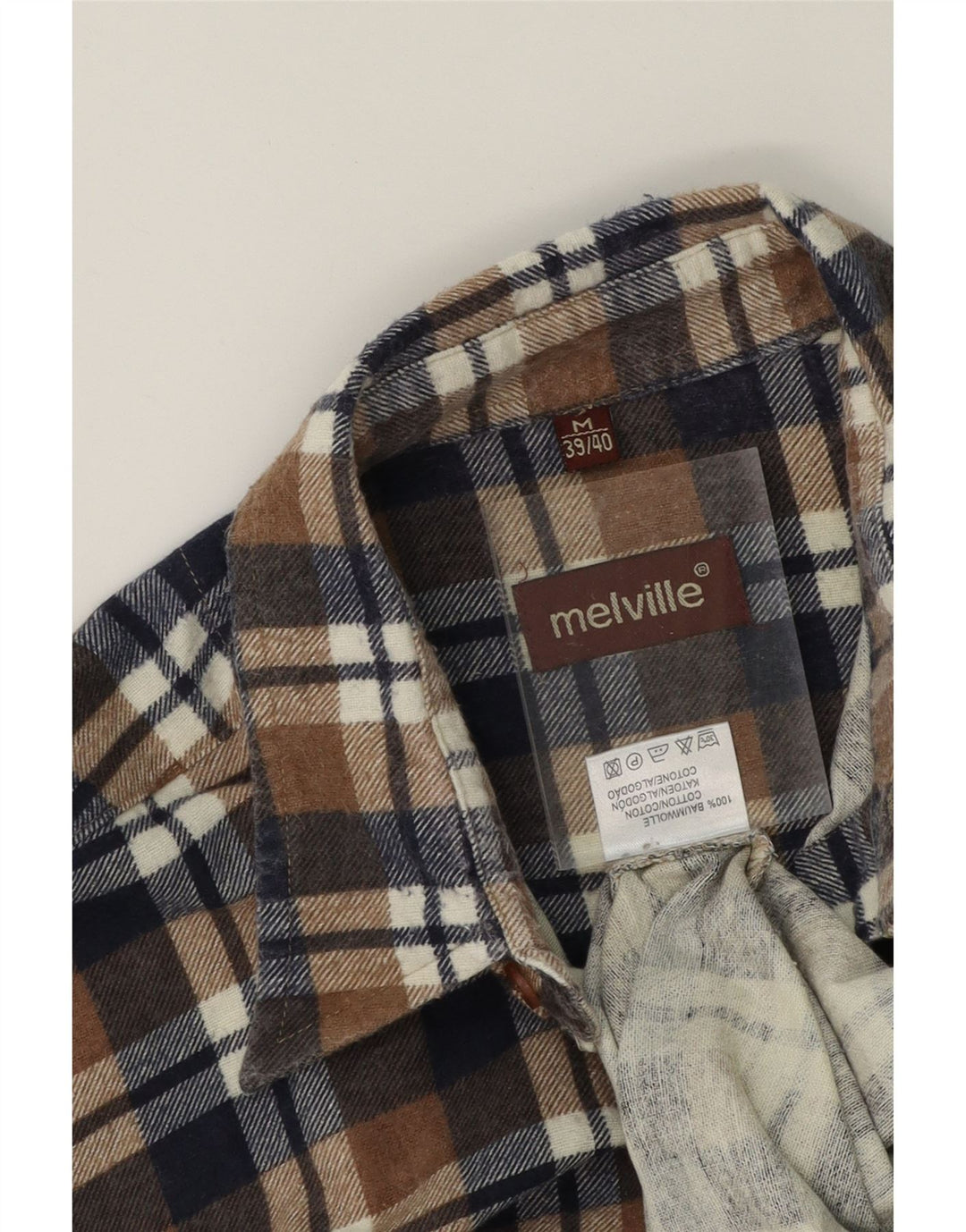 MELVILLE Mens Flannel Shirt Size 39/40 Medium Brown Check Cotton Vintage Melville and Second-Hand Melville from Messina Hembry 