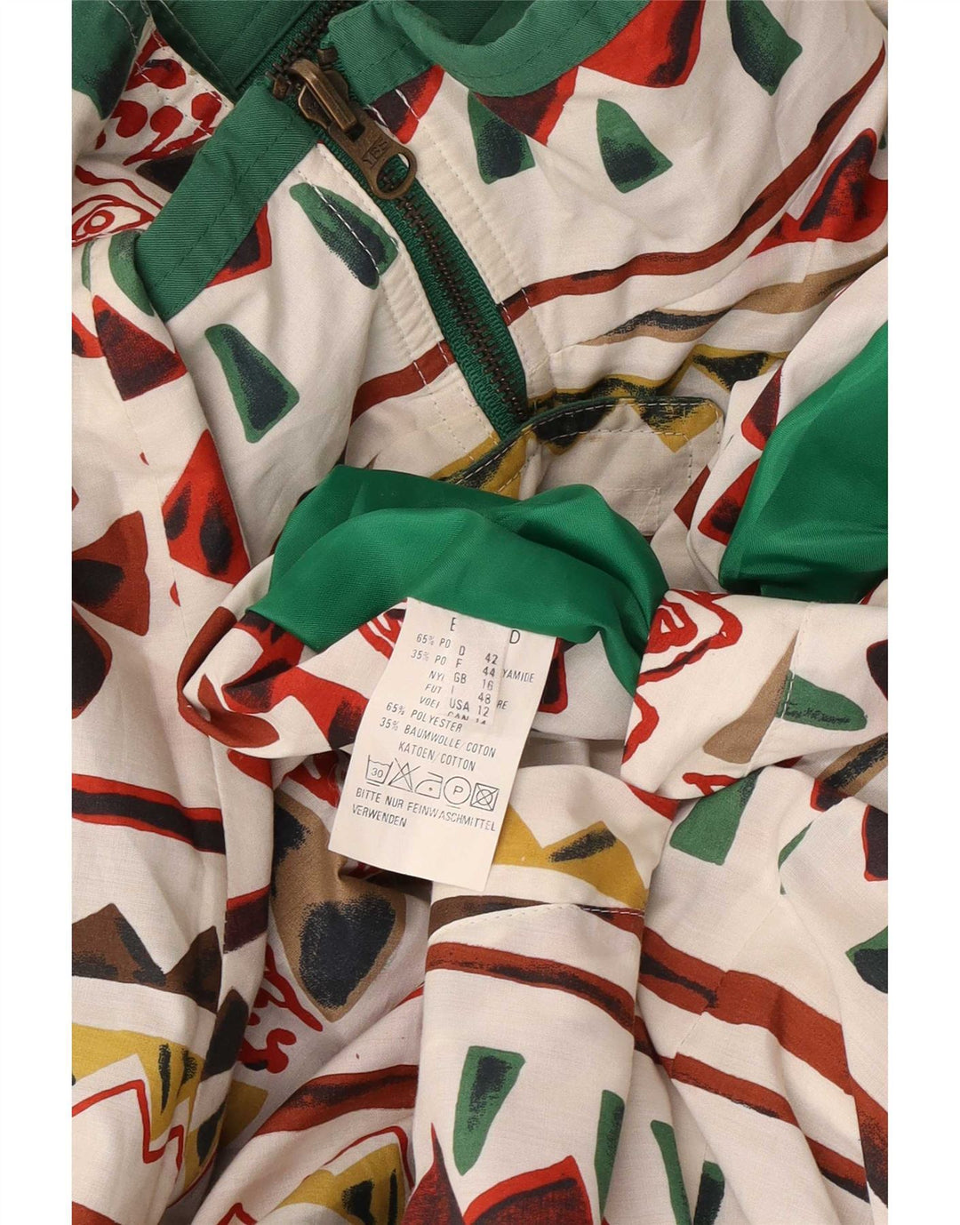 Giacca reversibile con cappuccio da donna vintage UK 16 grande verde geometrico