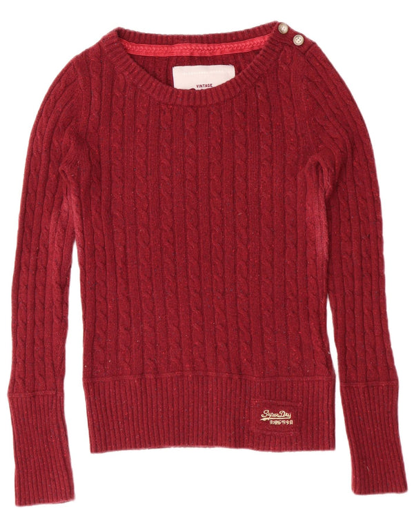 Maglione maglione da donna con scollo a barca SUPERDRY UK 10 piccolo cotone bordeaux