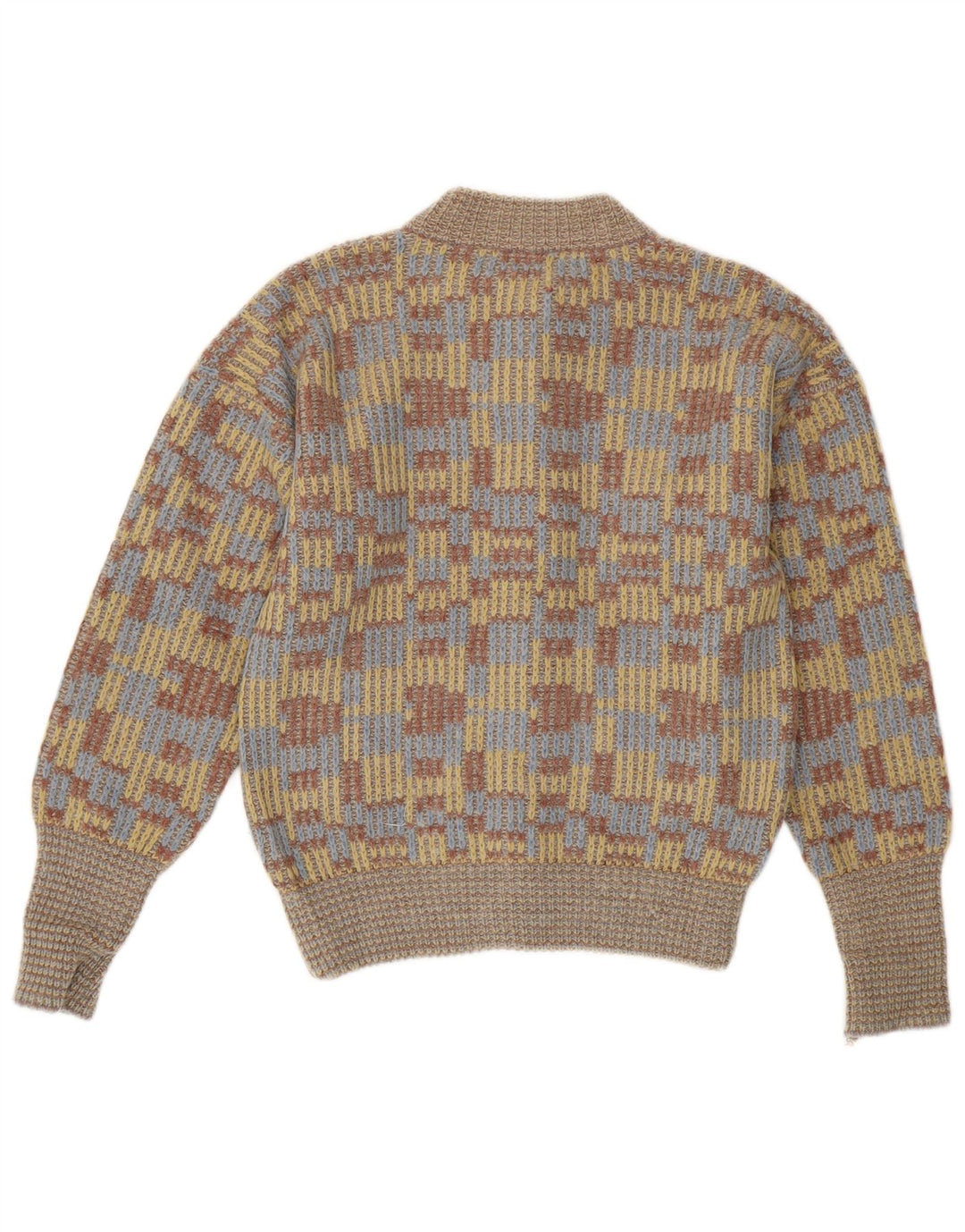 Maglione cardigan da uomo VINTAGE XS in lana geometrica multicolore