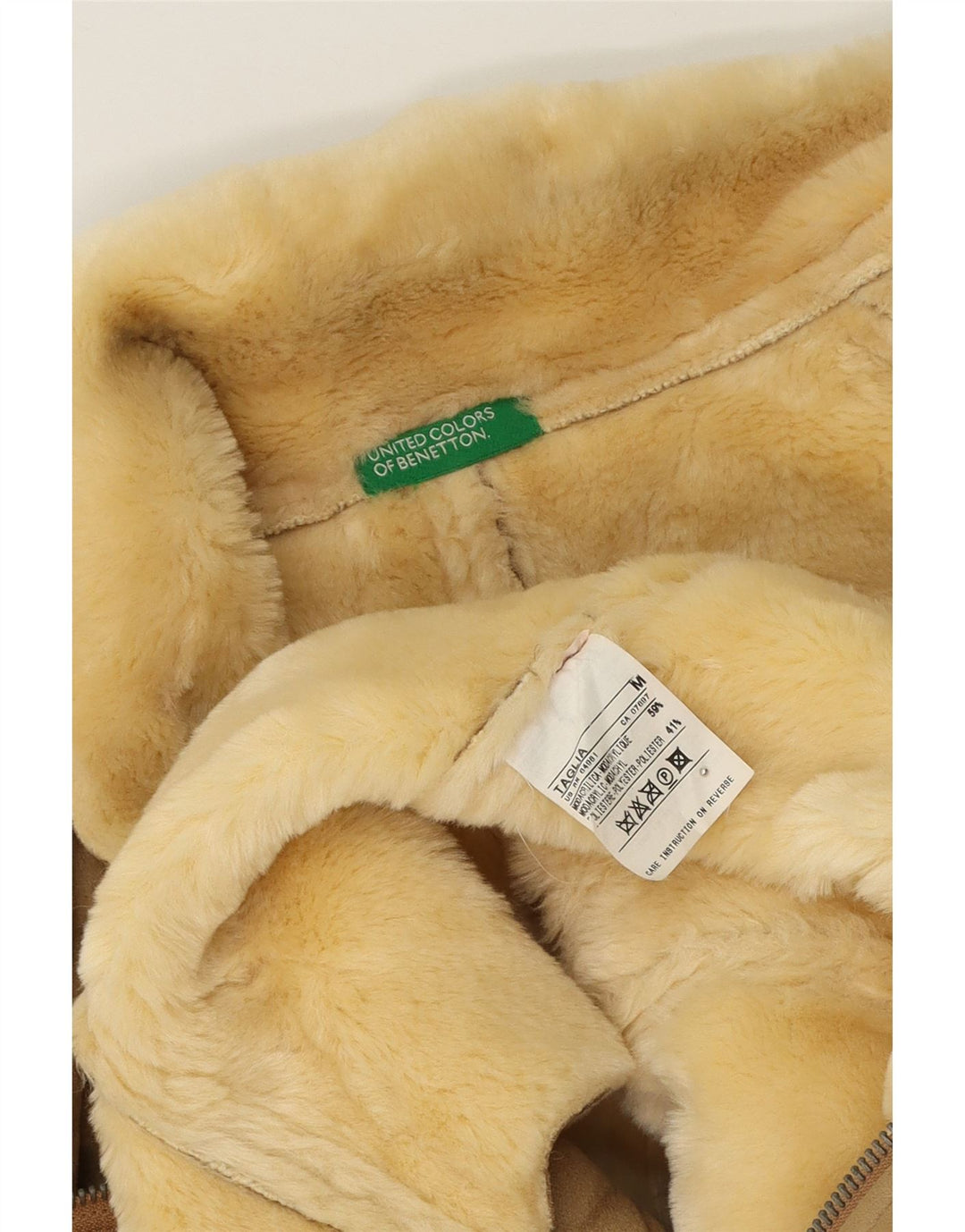 BENETTON Womens Sherpa Jacket UK 14 Medium Beige Modacryl Vintage Benetton and Second-Hand Benetton from Messina Hembry 