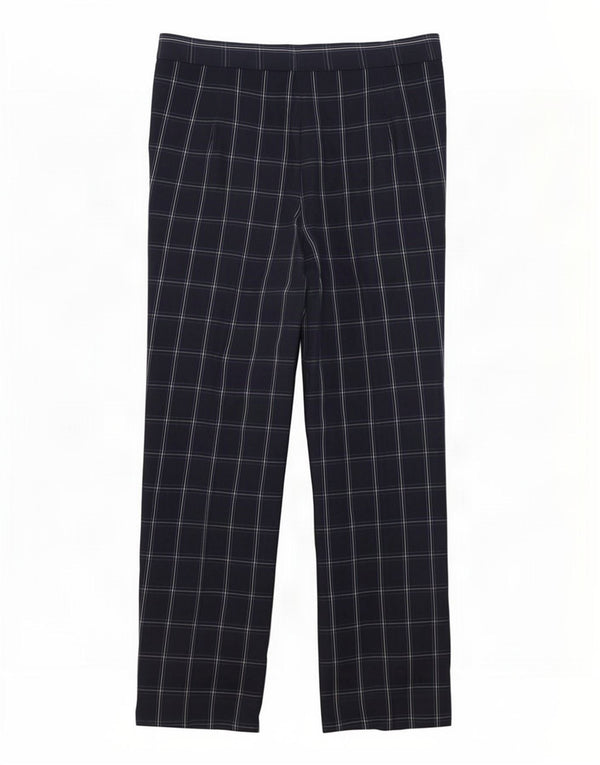 Pantaloni casual con ancoraggio a vita alta da donna vintage W32 L28 blu navy a quadri