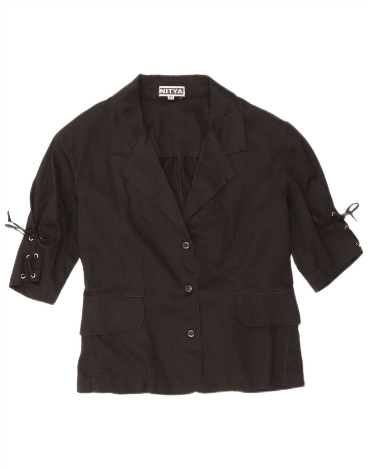Giacca blazer da donna a 3 bottoni con maniche a 3/4 Nitya IT 40 piccola in cotone nero