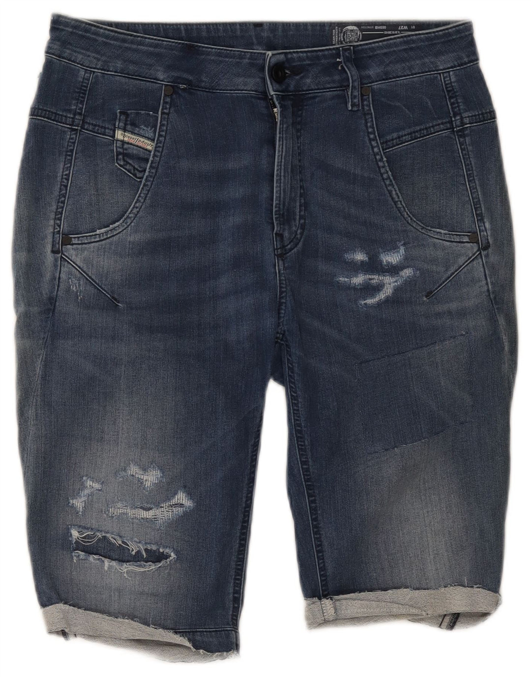 Pantaloncini di jeans invecchiati da donna Diesel W27 piccoli in cotone blu