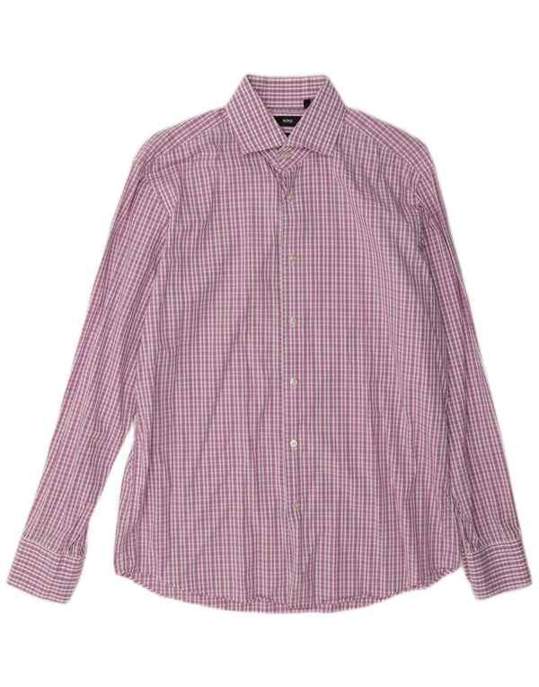 Camicia da uomo vestibilità regolare Hugo Boss taglia 41 16 grande cotone a quadri rosa