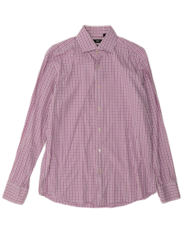 Camicia da uomo vestibilità regolare Hugo Boss taglia 41 16 grande cotone a quadri rosa