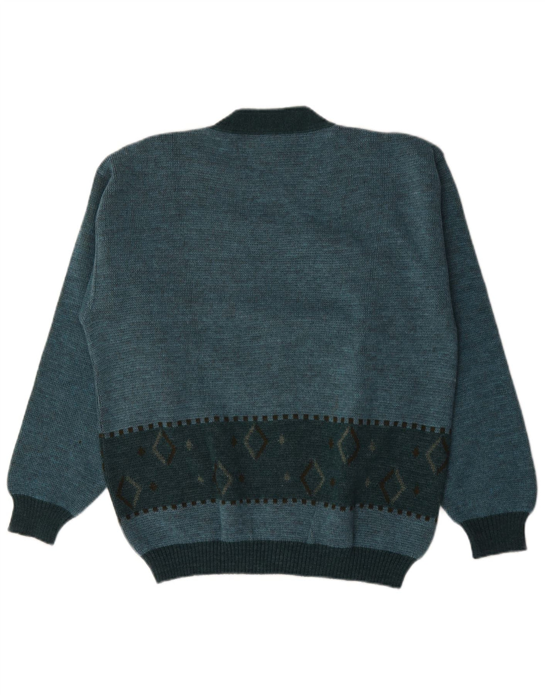 Maglione cardigan da uomo vintage in lana a rombi/diamanti turchese medio