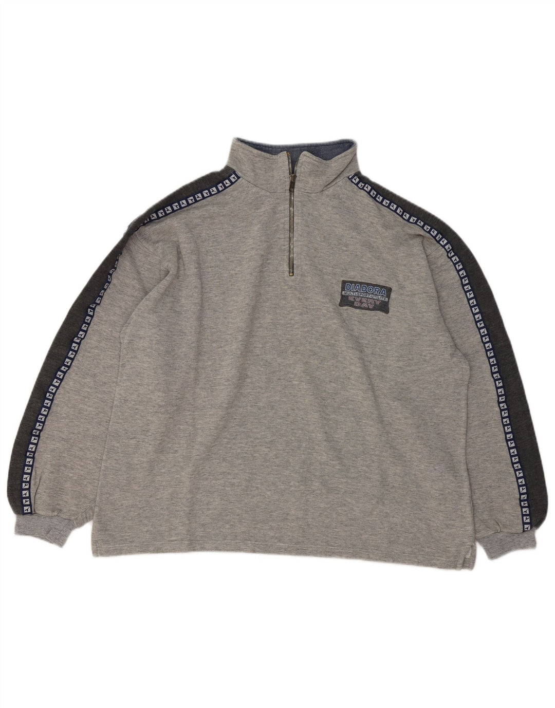 Felpa Diadora da uomo con grafica con zip e collo, maglione grande, colore grigio