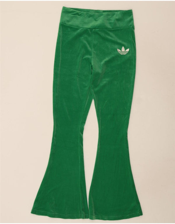 Pantaloni da tuta da donna in velluto svasato Adidas UK 12 poliestere verde medio