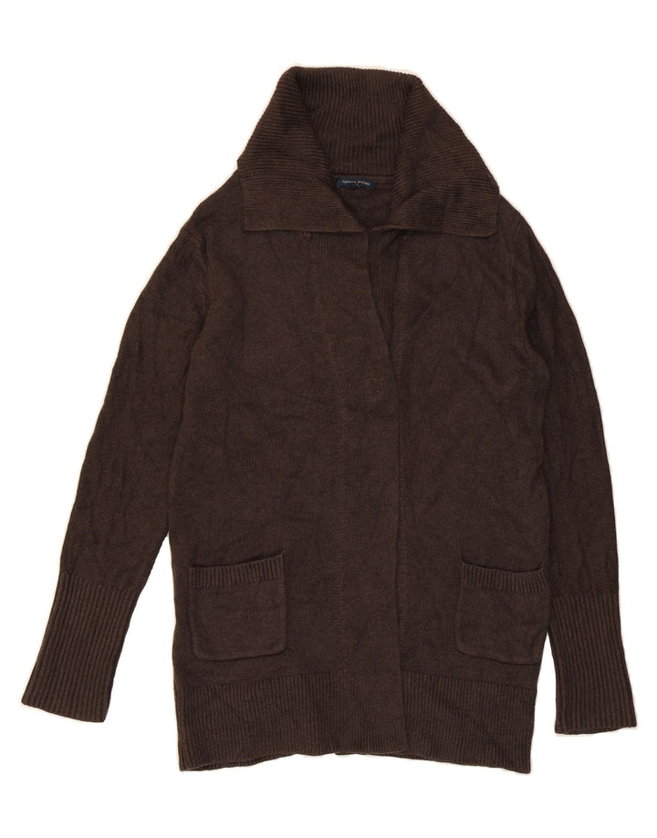 TOMMY HILFIGER Womens Open Cardigan Sweater UK 14 Medium Brown Cotton Vintage Tommy Hilfiger and Second-Hand Tommy Hilfiger from Messina Hembry 