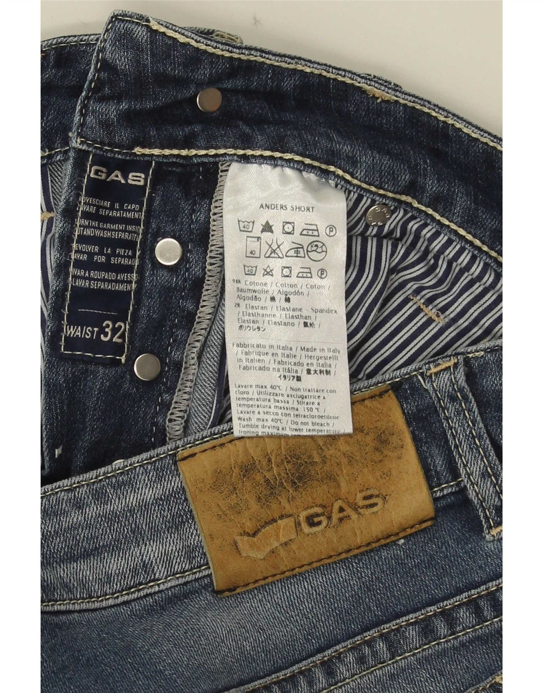 Pantaloncini di jeans da uomo Gas W32 cotone blu medio