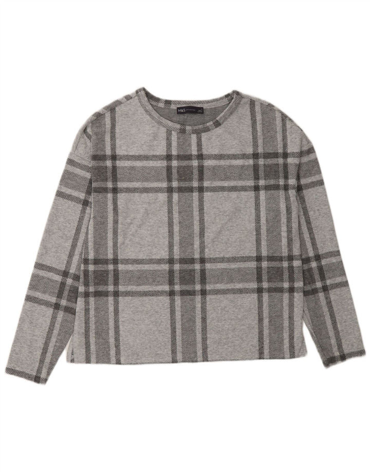 Marks & Spencer Top oversize da donna a maniche lunghe UK 10 piccolo scozzese grigio