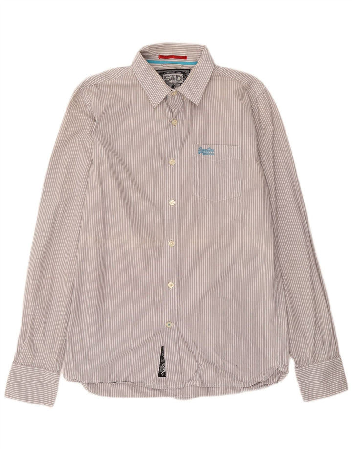 Camicia da uomo Superdry in cotone a righe grandi grigie