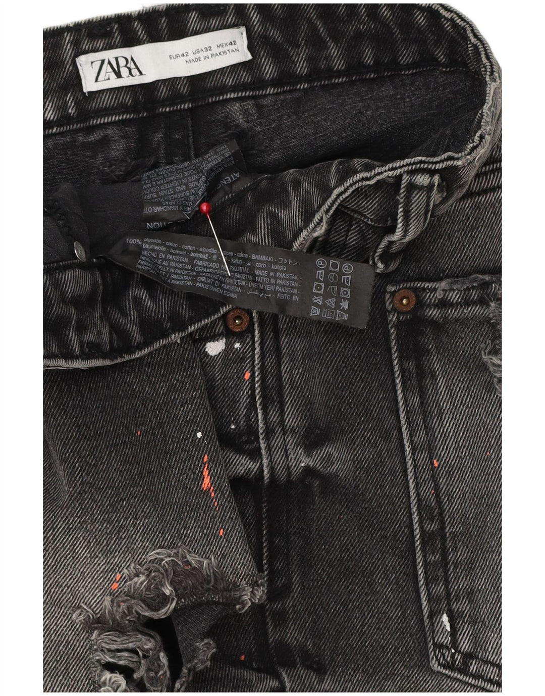 Pantaloncini in denim invecchiato ZARA da uomo EU 42 Large W32 cotone grigio