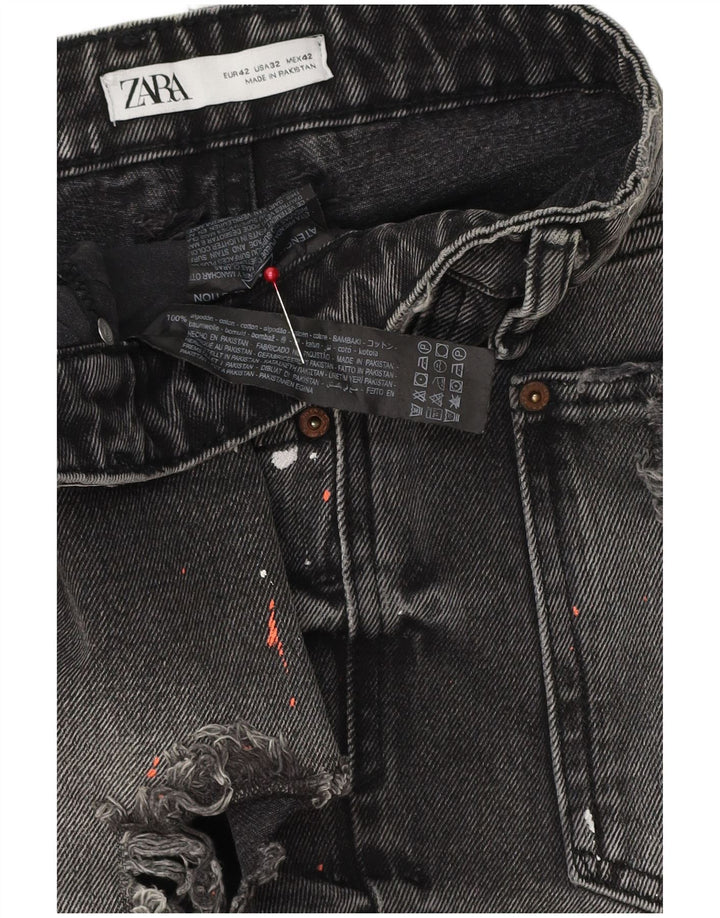 Pantaloncini in denim invecchiato ZARA da uomo EU 42 Large W32 cotone grigio