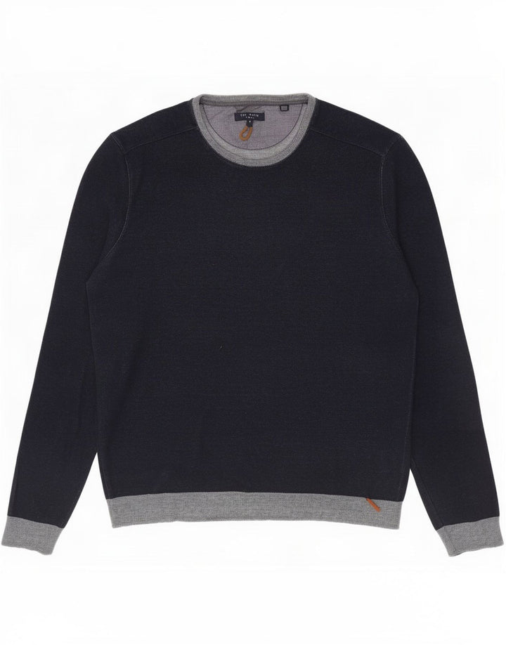 Maglione maglione girocollo da uomo Ted Baker taglia 5 XL blu navy color block