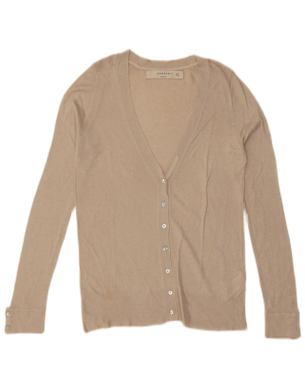 Maglione cardigan da donna ZARA UK 10 piccolo in viscosa bianco sporco