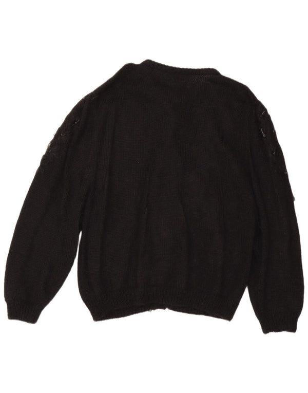 Maglione cardigan oversize da donna vintage UK 16 grande floreale nero