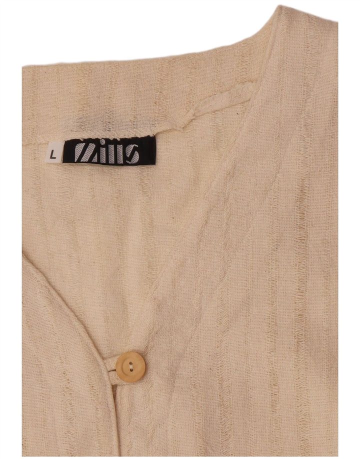 Gilet da donna Mills UK 16 grande cotone a righe bianco sporco