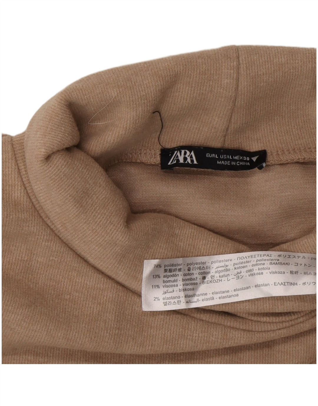 Maglione maglione collo alto da donna Zara UK 16 grande poliestere beige