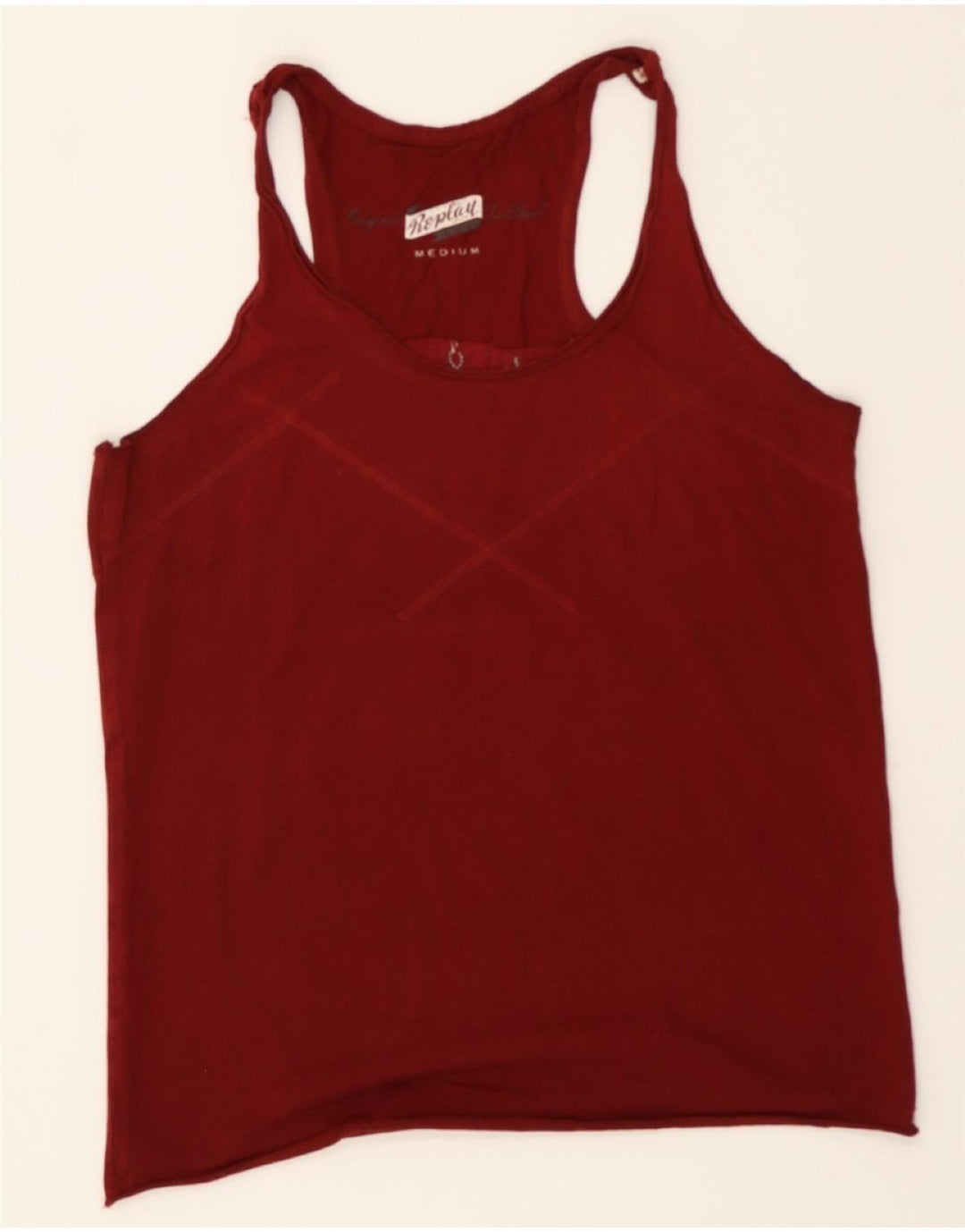REPLAY Womens Graphic Vest Top UK 12 Medium Burgundy Vintage Replay and Second-Hand Replay from Messina Hembry 
