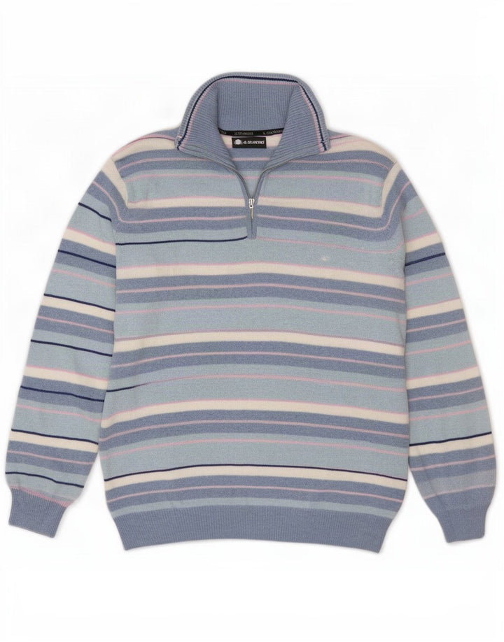 Maglione da uomo con zip e collo Il Granchio, cotone a righe grandi blu