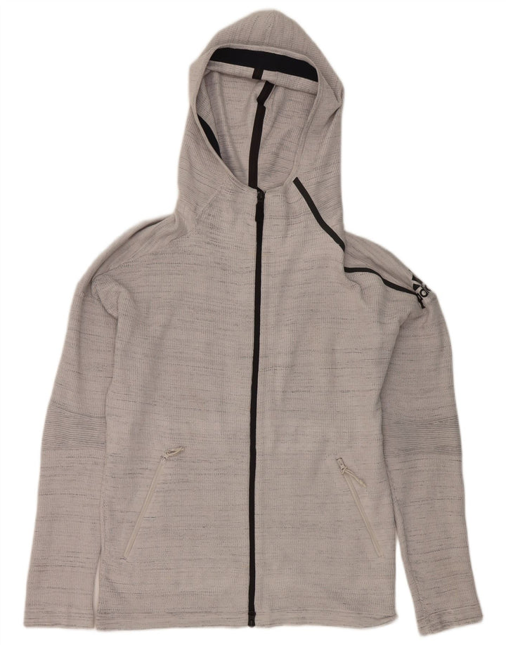 Maglione con cappuccio e zip da uomo Adidas in poliestere a righe grigio medio
