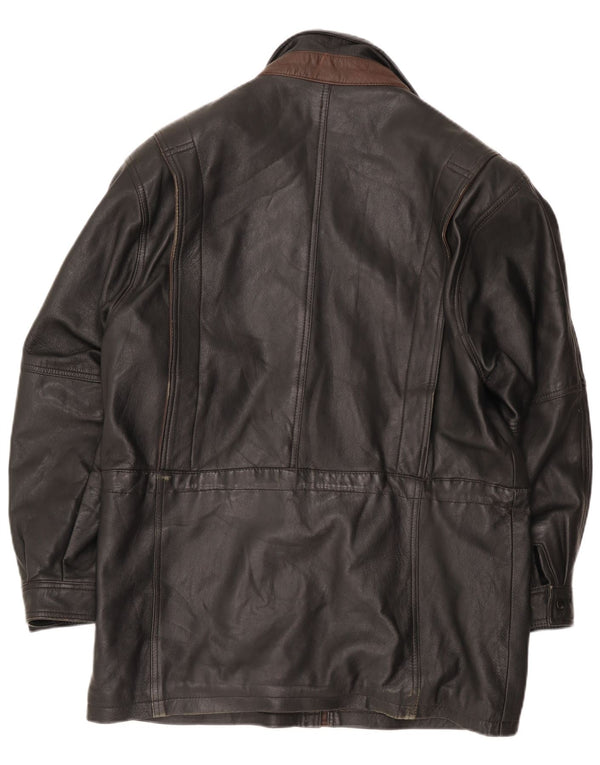 Cappotto giacca a vento vintage da uomo in ecopelle IT 50 grande nero in poliammide