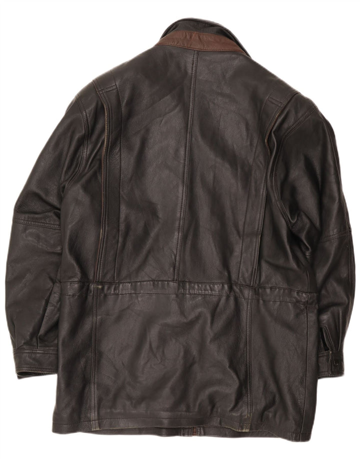 Cappotto giacca a vento vintage da uomo in ecopelle IT 50 grande nero in poliammide